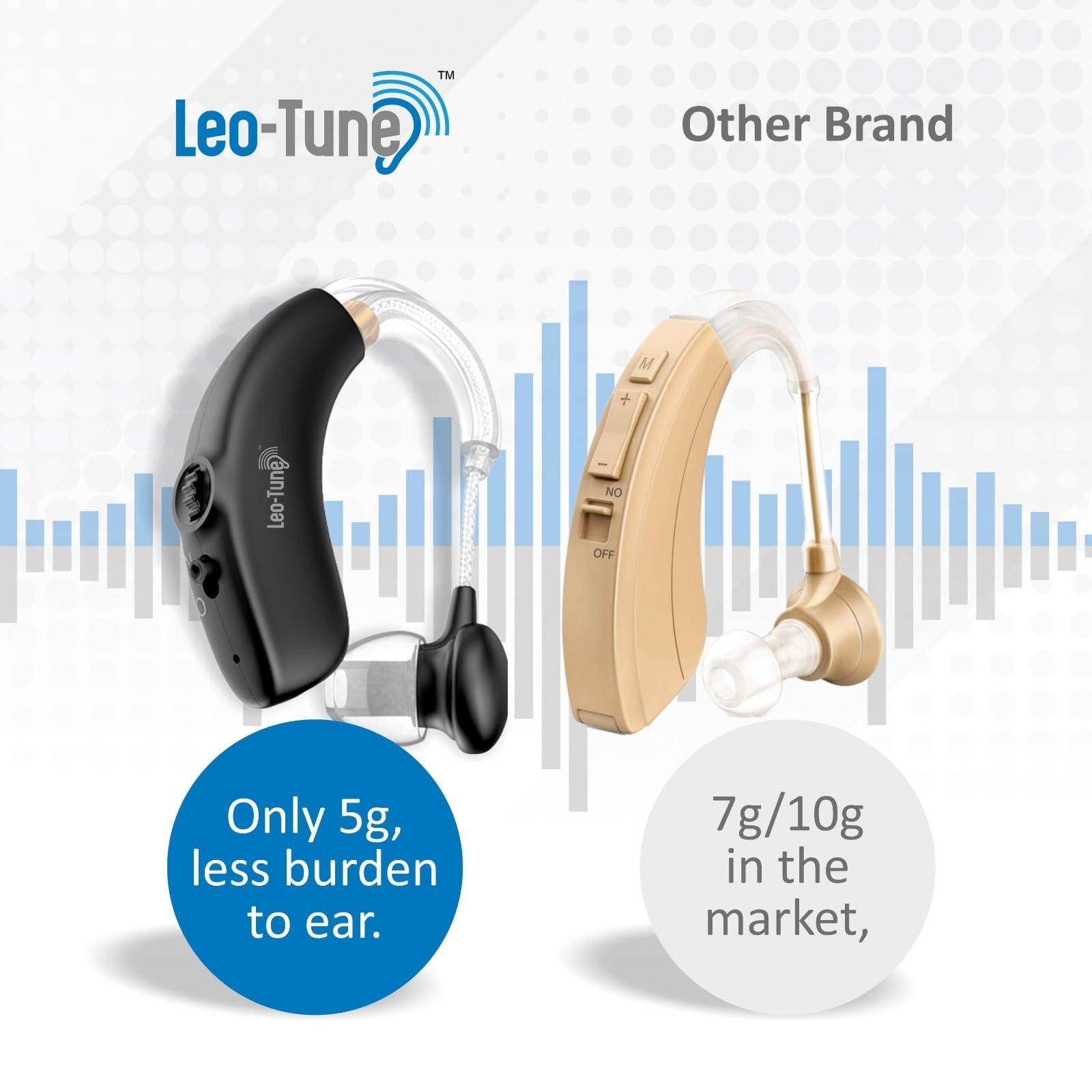 LEO-TUNE Leo-Tune OTC 12 Channel Rechargeable Hearing Aids (Not Amplifiers) Adjustable Volume Control Wheel, Right or Left Ear Compatible multi-channels noise reduction, more natural sound experience with 1 year warrenty (Black)