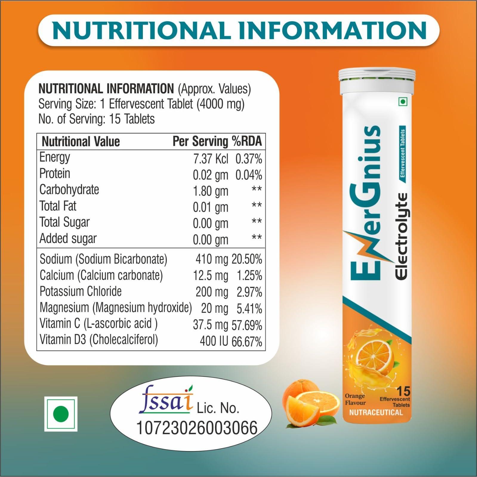 EnerGnius EnerGnius Electrolyte Tablet, Energy Drink Tablert, PreWork Out Drink, Vitamin c Drinik, Summer Orange Flavour Drink, Dehydration Drink, Sugar Free Orange Drink, Sugar Free, Healthy Drink, Effervescent Tablet Orange flavour, Orange flavour Electrolyt