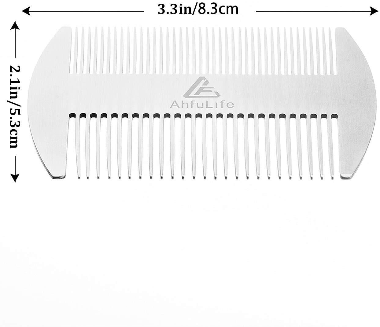 AhfuLife Stainless Steel Metal Hair&Beard Comb - Anti-Static Dual Action Beard Comb - Credit Card Size Comb Perfect for Wallet and Pocket - Presented in Gift Box (Stainless Steel Comb (2pcs))