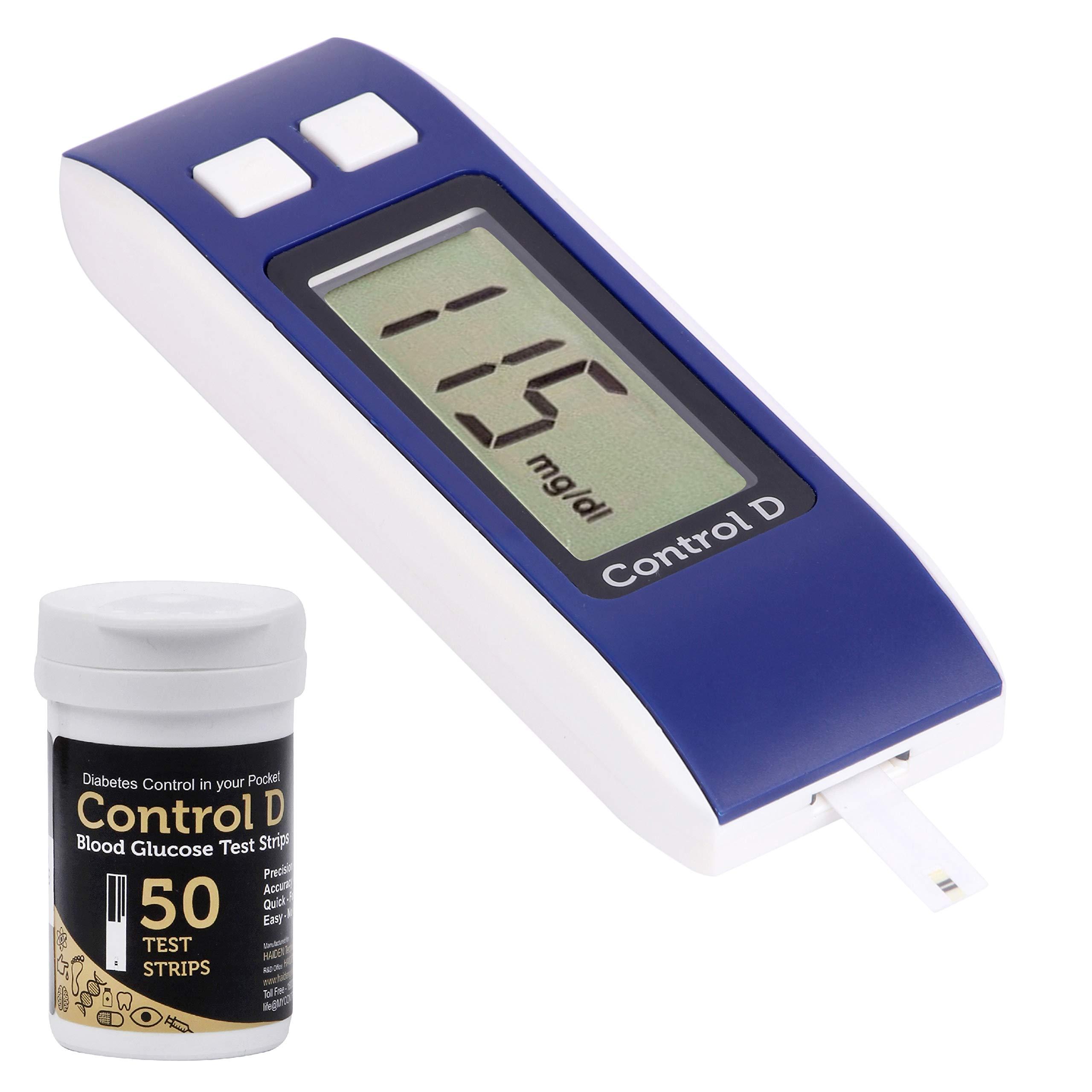 Control D Control D 50 Strips & Blue Digital Glucose Blood Sugar testing Monitor Machine