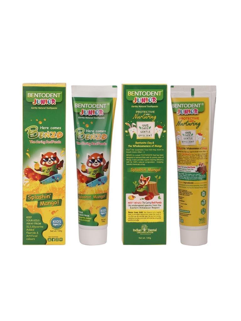 BENTODENT TOOTHPASTE BENTODENT TOOTHPASTE 100% Natural Kids Mango Twin Toothpaste, Fluoride Free, Sls Free, Complete Oral Care Protection For Kids, Fresh Breath, Best Toothpaste For Kids 2+ Years 100G Each