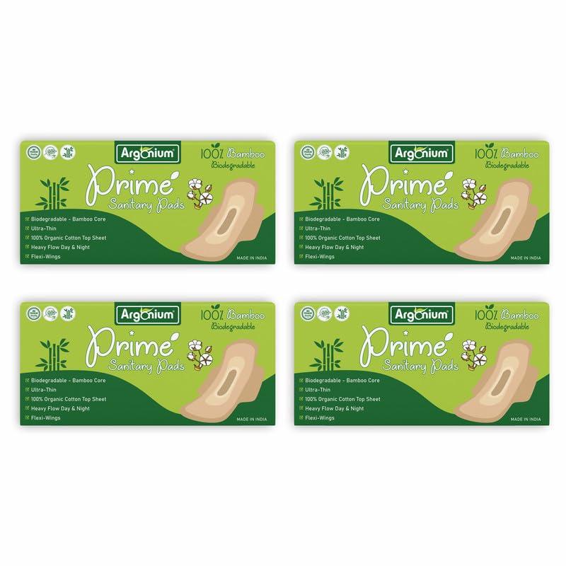 ARGONIUM Argonium Prime Biodegradable Bamboo Sanitary Pads - (Pack Of 4*25 = 100 Pads XXL-330mm) | Pure Bamboo Base, Rash-Toxin-Irritation Free, High Absorbent, Heavy Flow, Extra Long Day-Night Napkin For Women Skin Friendly