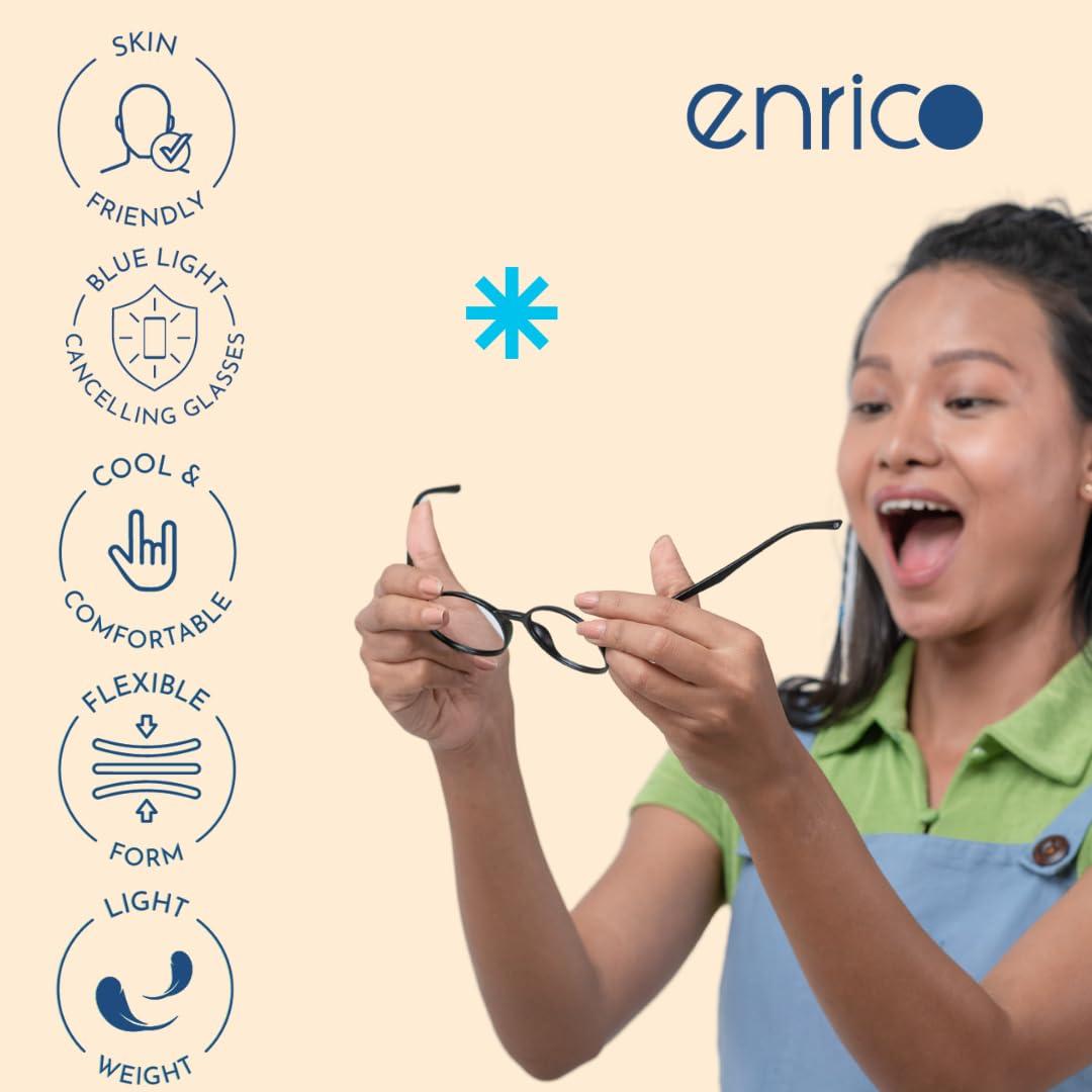 ENRICO ENRICO Bluno Square Zero Power Computer Blue Light Blocking Glasses | Anti Glare Blue Light Filter Glasses for Eye Protection from Laptop/Mobile Screen | Blue cut Reading Glasses for Men & Women