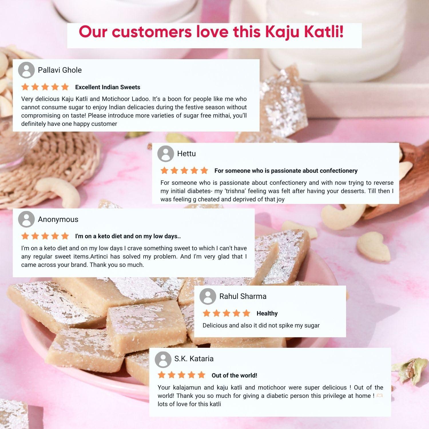 Artinci Artinci Sugar Free Kaju Katli | As Seen on Shark Tank India | Keto Diabetic Friendly with High Protein & Fibre Barfi | Low Carb | Healthy Indian Sweets | Pure Cashew | Festive Gifting | (200g X 2)
