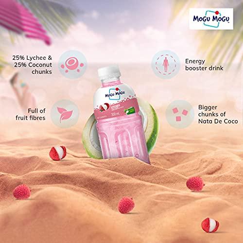 Mogu Mogu Mogu Mogu Orange and Lychee Juice 25% with NATA De Coco | Energy Booster Drink | Full of Fruit Fibres | No Added Preservatives and Colours - (Pack of 6, 300ml each)