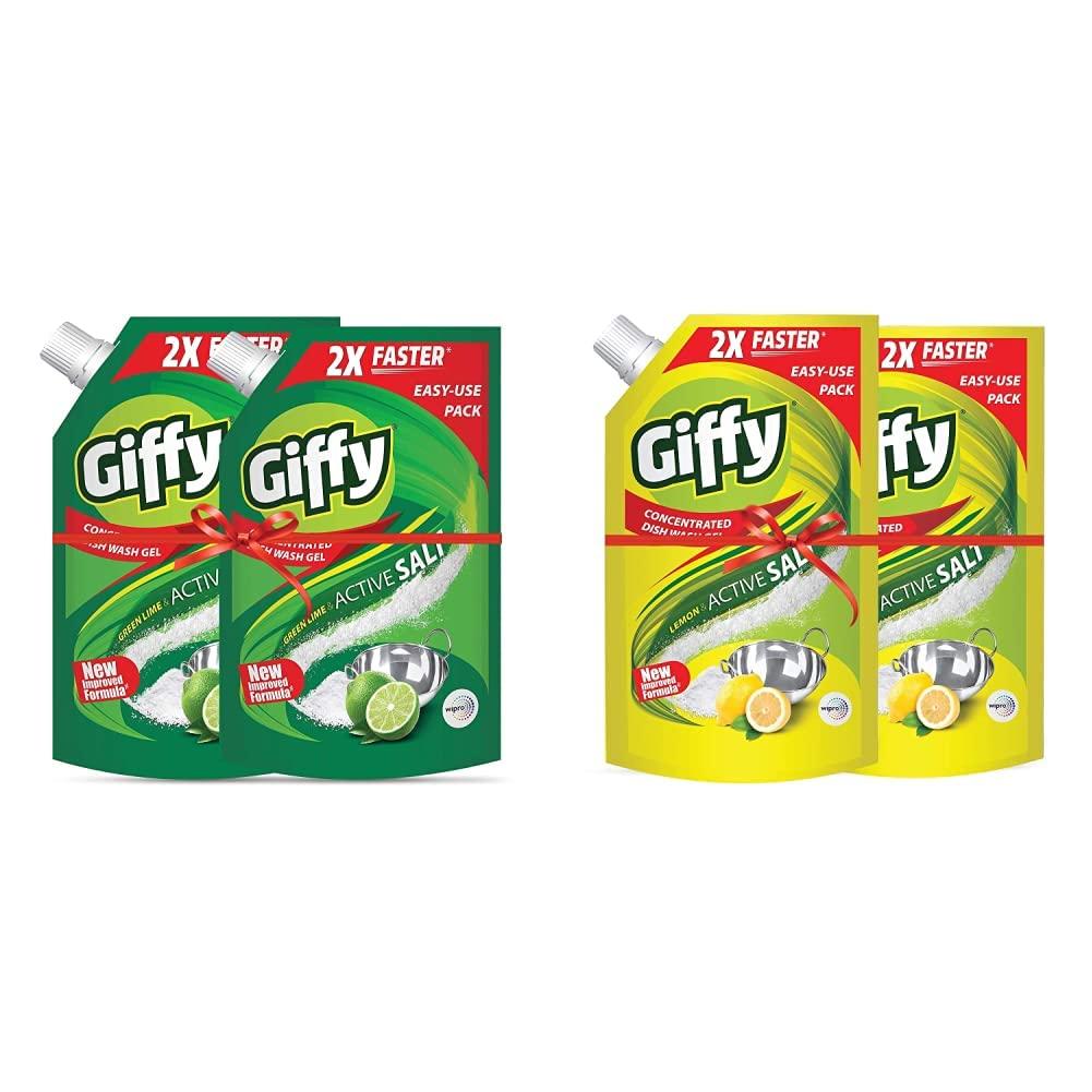 Giffy Giffy Green Lime & Active Salt Concentrated Dish Wash Gel by Wipro, 900 ml (Pack of 2) & Giffy Lemon & Active Salt Concentrated Dish Wash Gel by Wipro, 900ml (Pack of 2)