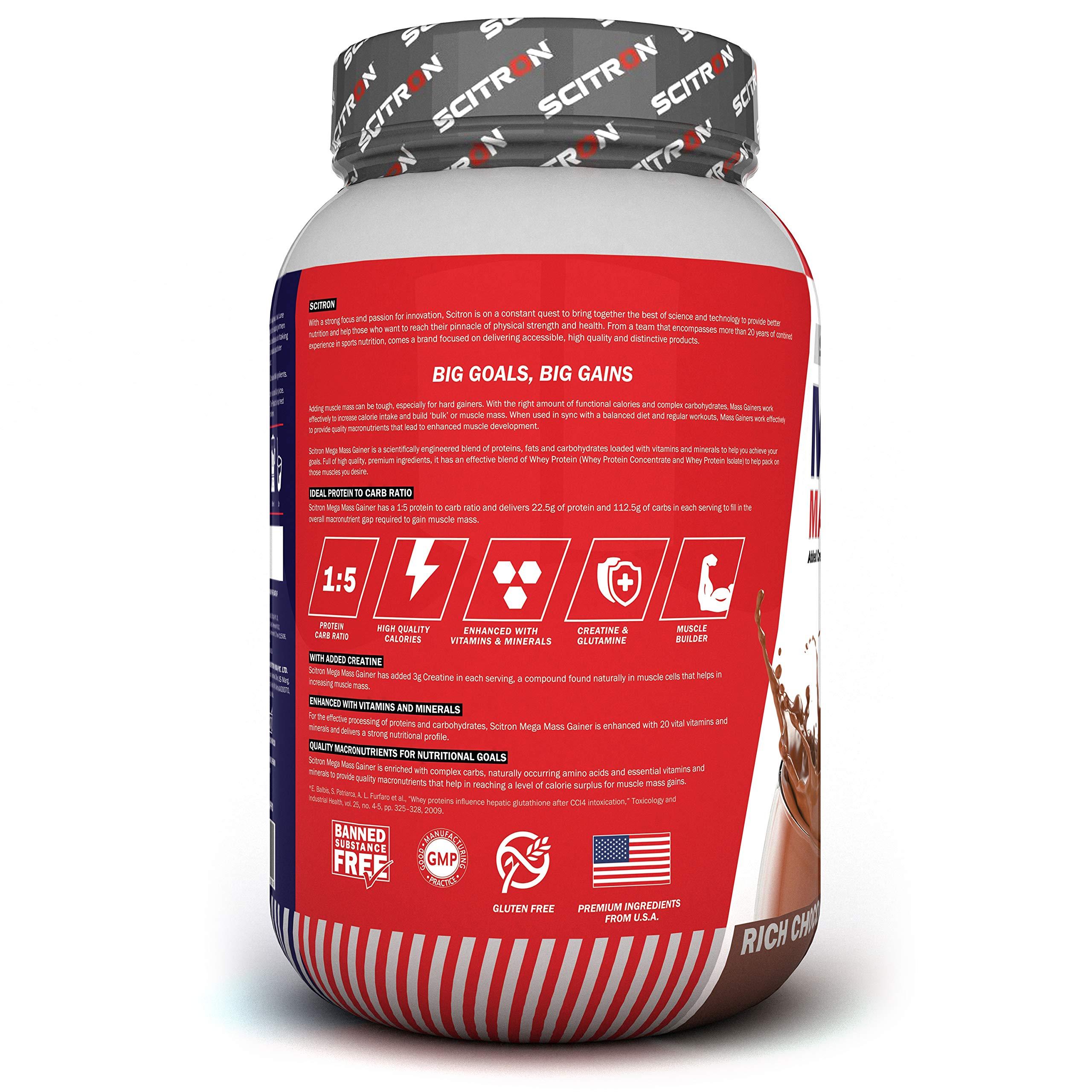 SCITRON Scitron Mega Mass Gainer (3g Creatine, 112.5g Carbs, 22.5g Protein in every 4 Scoops) - 2lbs (900g) (Rich Chocolate)