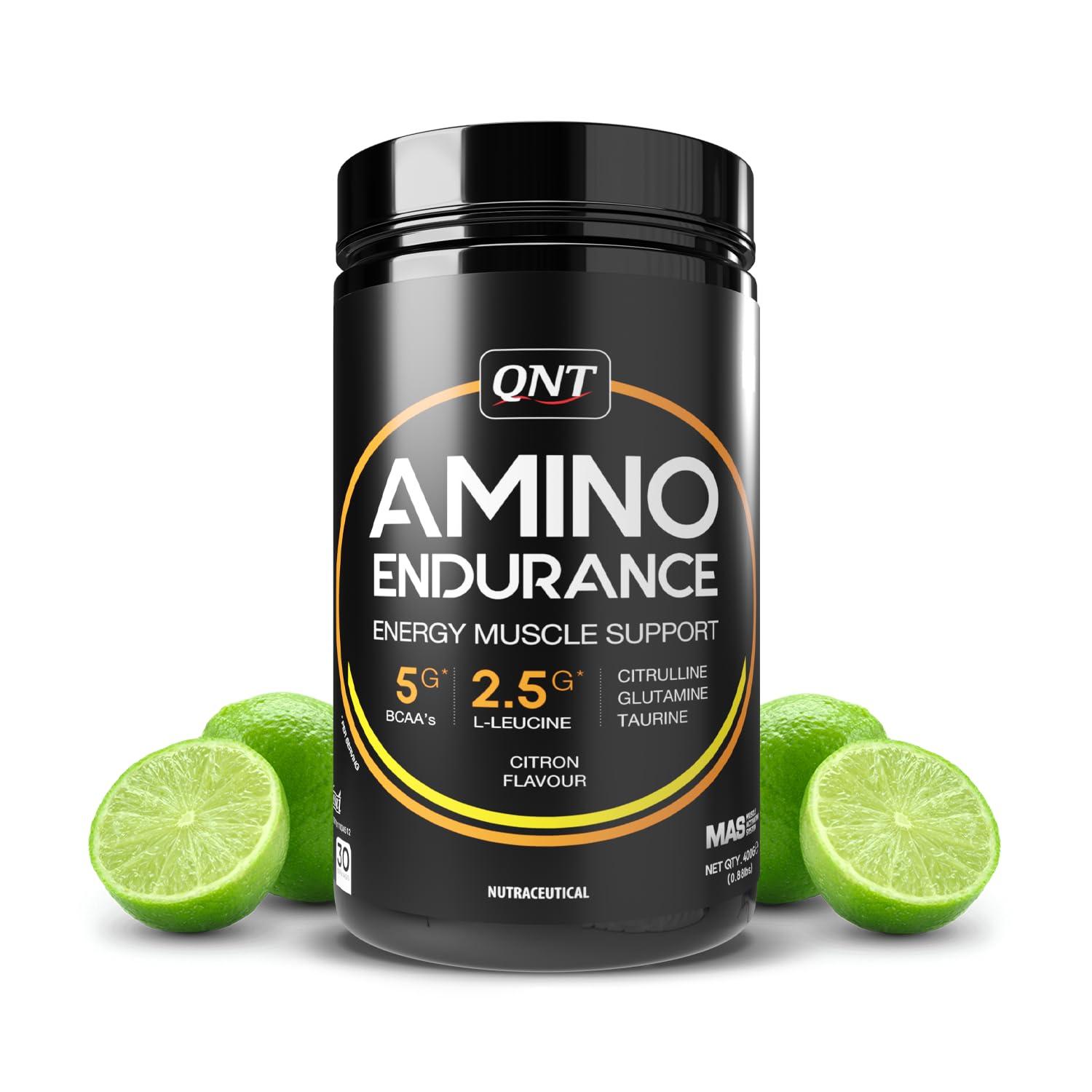 QNT QNT Amino Endurance (BCAA)| 400g | Lemon flavor | 30 Servings (7g BCAA, 3.5g L-Leucine, Vitamin B6) Supports Muscle Building & Recovery