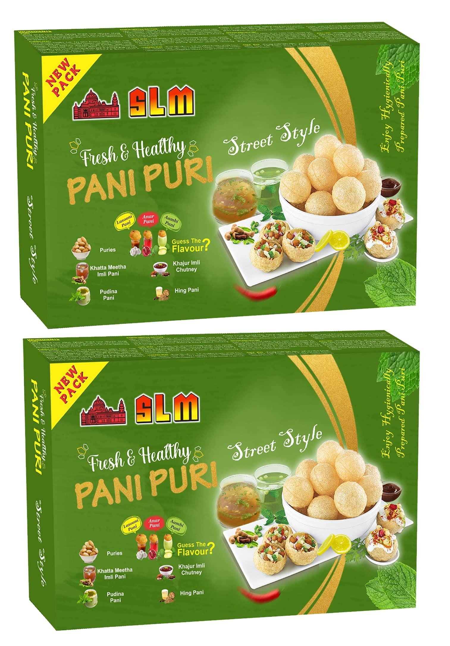 SLM SLM Pani Puri Golgappe Puchka kit with 4 Different Flavours 250g Each Combo (Pack of 2) 100g Puris, Pudhina Pani, Hing Pani, Lasooni Pani, Khatha Meetha Imli Pani and khajur Imli Chutney.