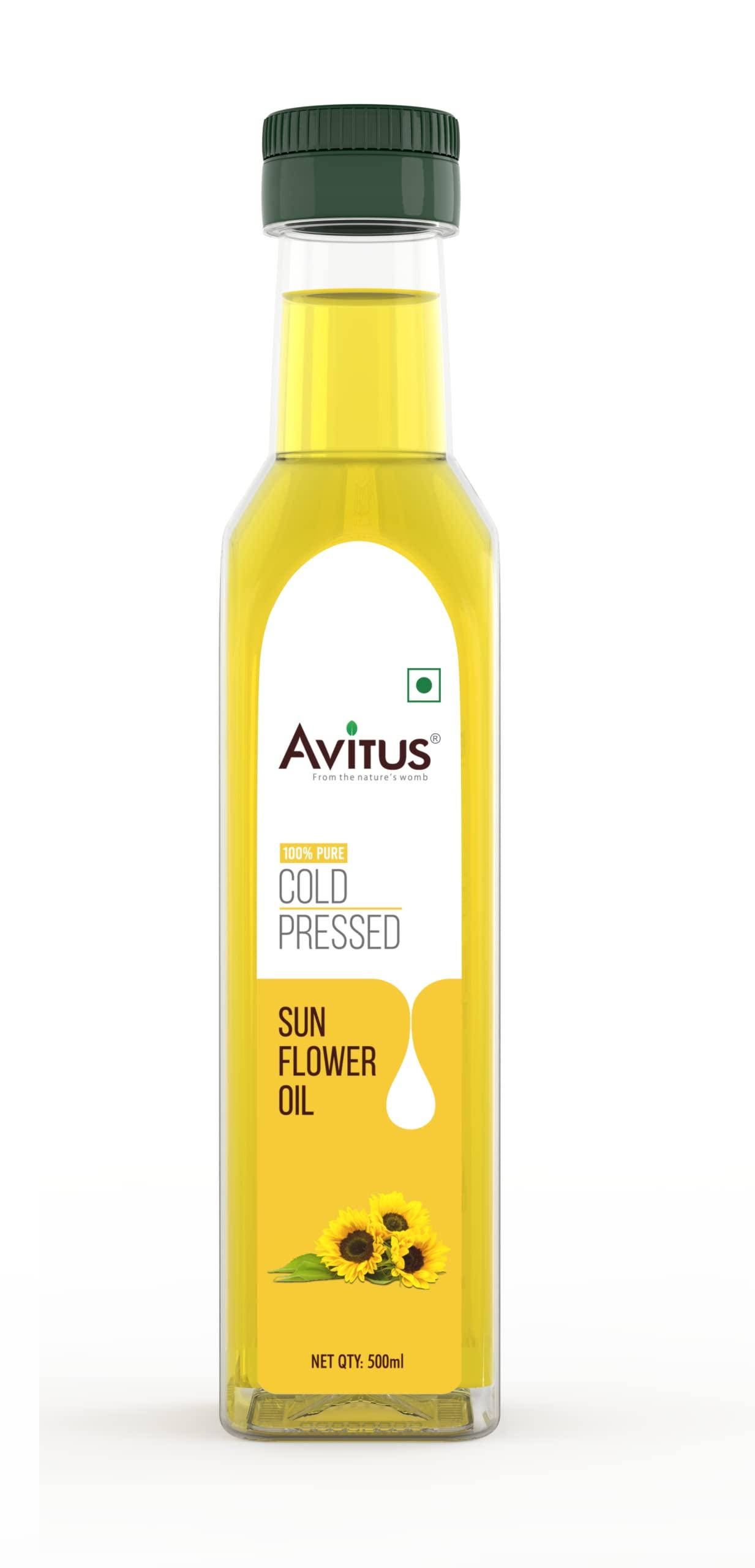 AVITUS AVITUS Sunflower Oil I Cold Pressed Surajmukhi Tel I 100% Pure and Natural Virgin Unrefined I Chemical-Free, Edible Grade I Delicious & Healthy I for Daily Use and Cooking (500ml)