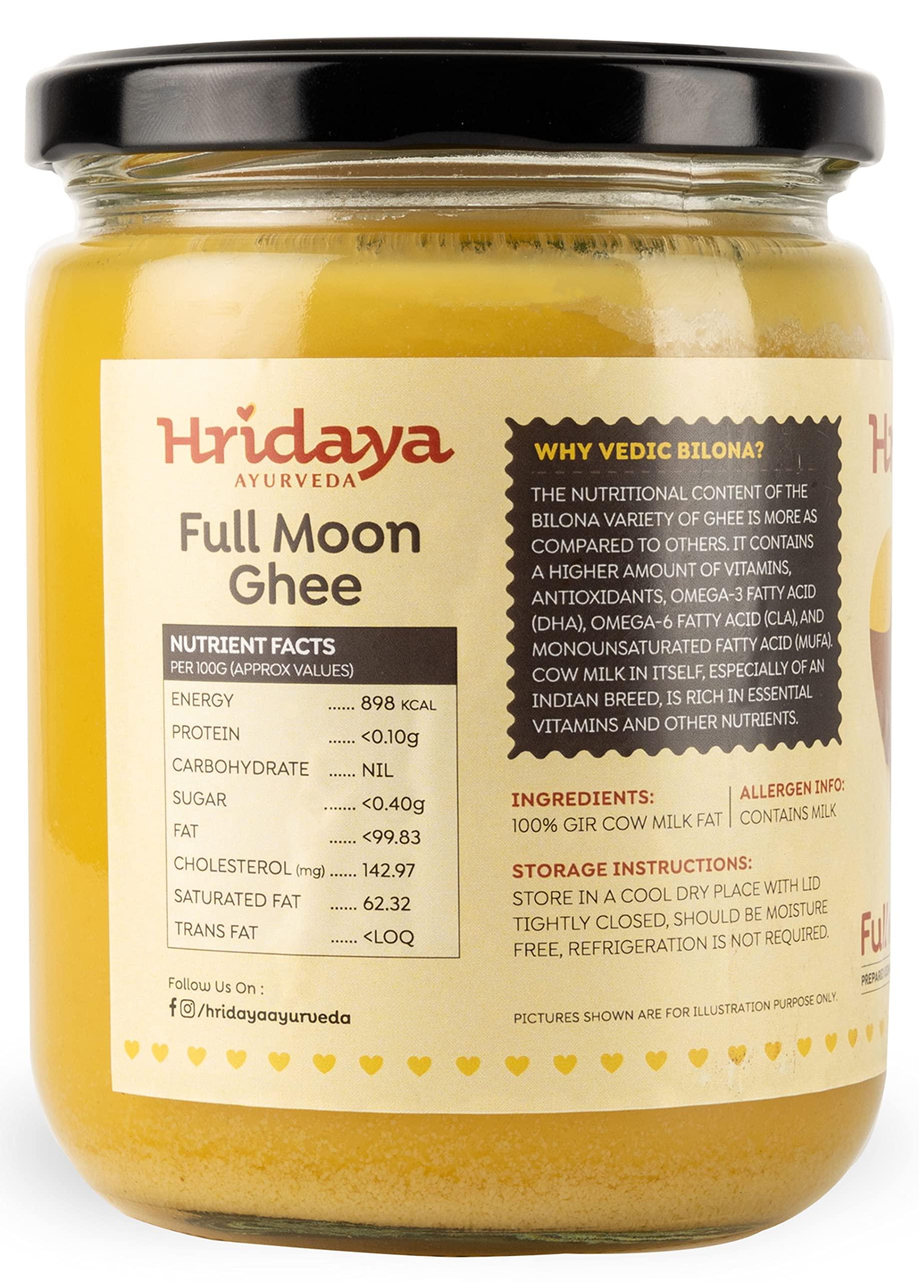 HRIDAYA AYURVEDA Hridaya Ayurveda A2 Gir Cow Ghee 500 ml - Vedic Bilona Method Curd Churned Ghee from Freely Grassed Cow - Unadulterated & Healthy Full Moon Cultured Cow Ghee