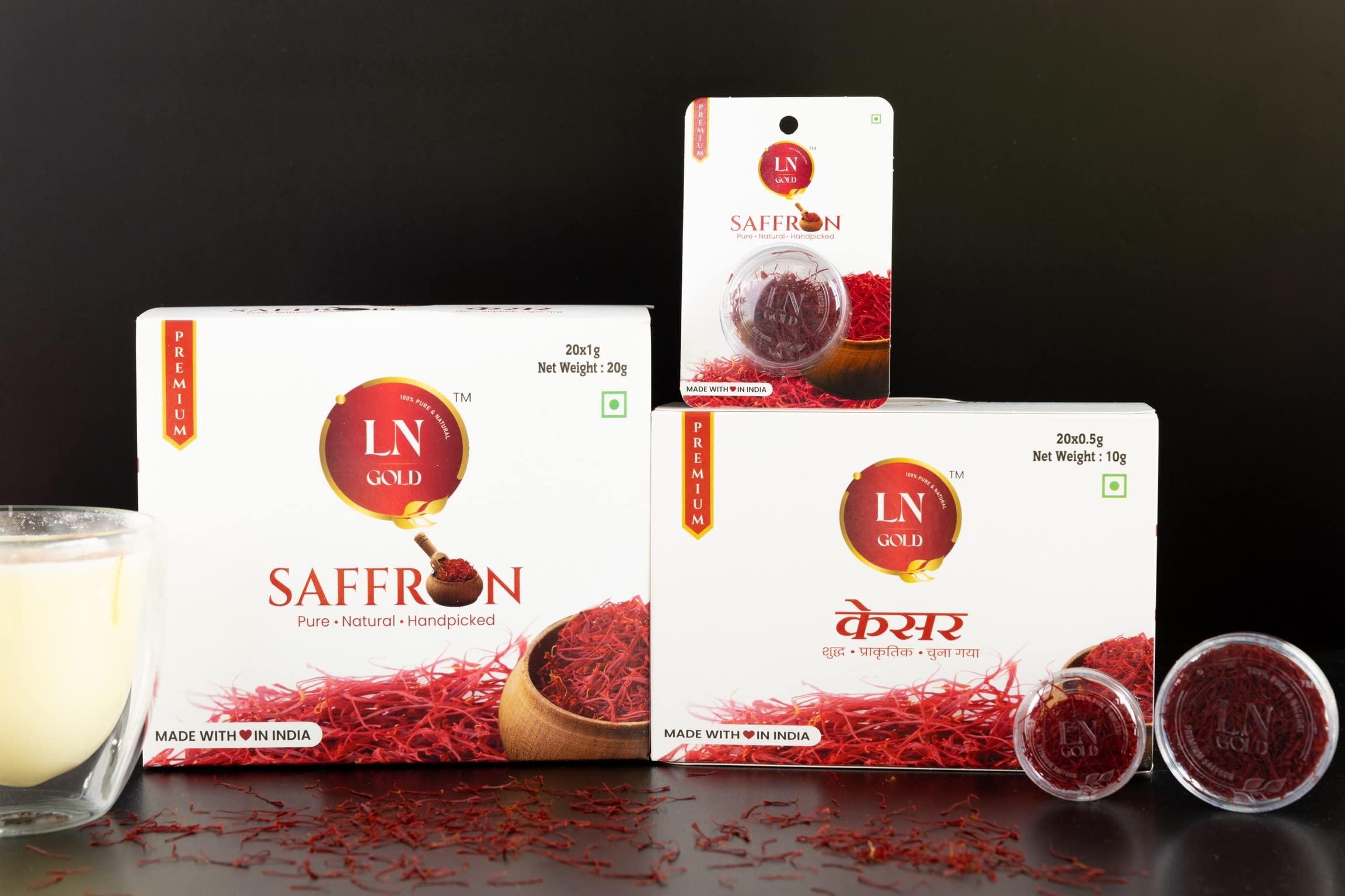 LN Gold LN Gold Saffron 1 Gram (8 Packs) World\'s best saffron/Kesar. 100% Pure Original with Premium packing from Kashmir. Long Strands/thick thread golden color Milk/Rasmlai Biryani Spice Ramzan Special (Pack of 8 ( 8 x 1g = 8gram))