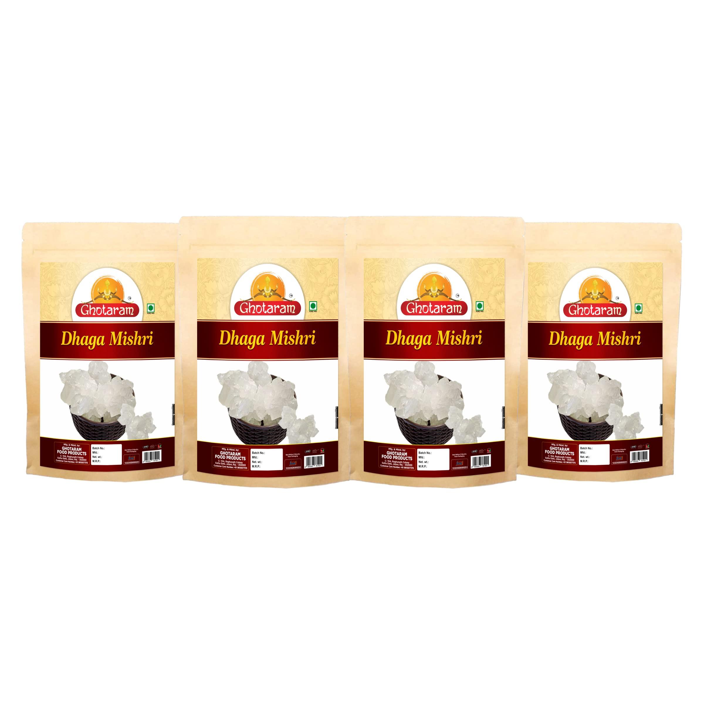 GHOTARAM Ghotaram Khadi Sakhar Mishri | Rock Candy | Kallu Sakkare | Sita Khanda | Sharkara Sharakara | Dhaga Mishri | Thread Rock Crystal Sugar Mishri Rich in Vitamins-3920g(pac 4x 980g)