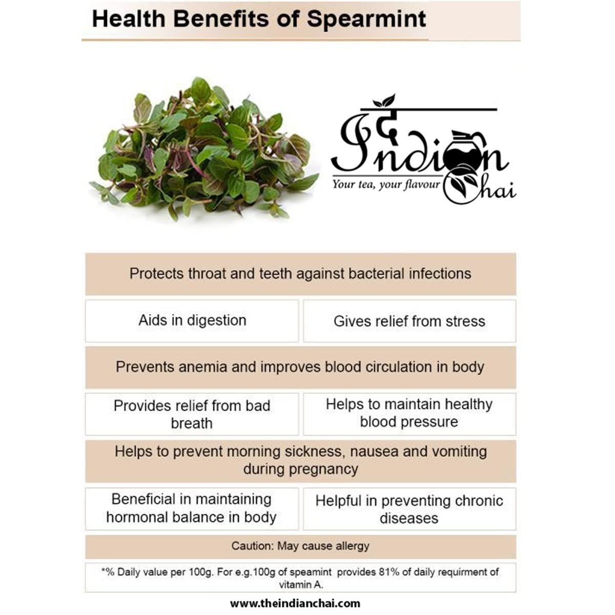 The Indian Chai The Indian Chai Organic Spearmint Tea 500 Gram For Pcod & Pcos, Helps In Hormonal Imbalance & Facial Hair & Acne, Caffeine Free Herbal Tea, Loose Leaf Tea