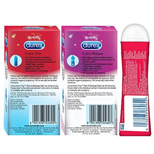 Durex Pleasure Packs (Durex Extra Thin 10s, Extra Ribbed 10s, Extra Thin 10s, Extra Ribbed 10s, Strawberry 50 ml)