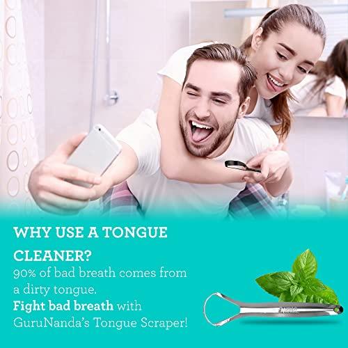 GuruNanda Guru Nanda Stainless Steel Tongue Scraper (Pack of 2), Fights Bad Breath, Medical Grade 100% Stainless Steel, Great for Oral Hygiene, Tongue Cleaner for Adults and Kids
