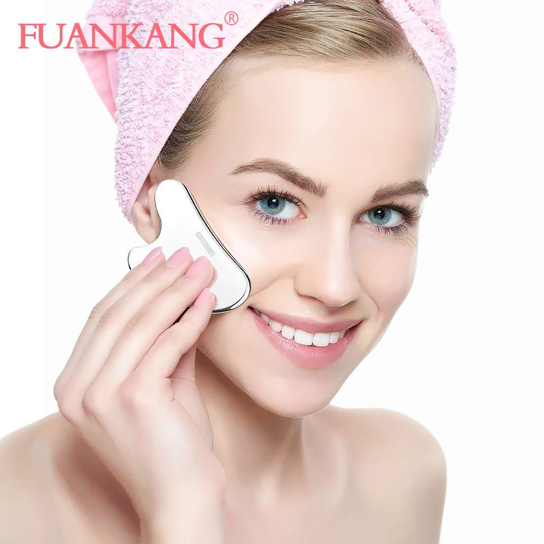 FUANKANG FUANKANG Gua Sha Facial Tools Stainless Steel Scraping Massage Tool For Face Stainless Steel Gua Sha Tool With Travel Pouch- (Y)