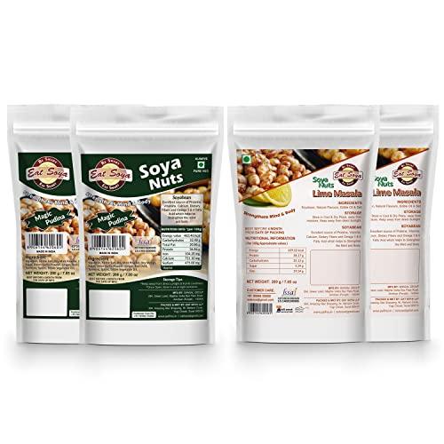 Eat Soya...BE SMART EAT SMART Eat Soya...BE SMART EAT SMART Soya Nuts Healthy Roasted Namkeen and Snacks Crunchy and Tasty, Delicious l Diet Food l Keto Snacks l Healthy Snacks l Lime Masala-2 And Magic Pudina-2 200g (Pack of 4,80