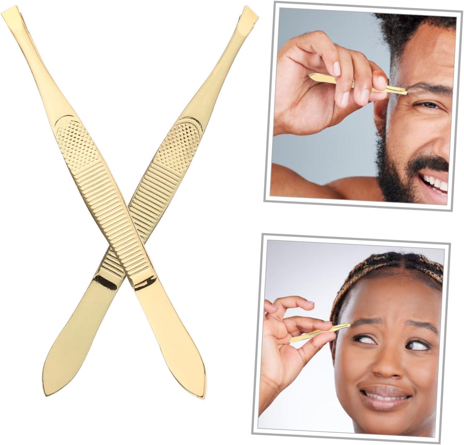 Aternal 2Pcs Eyebrow Tweezers Stainless Steel Professional Tweezers for Eyebrows Beauty Eyebrow Tweezer Eye Hair Removal Tool Hair Remover Tool Facial Tool Kits for Men Women Slant Tip Tweezers Pointy