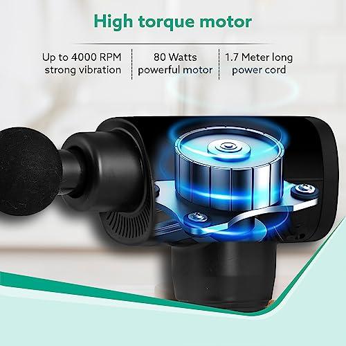 AGARO AGARO Impact Handheld Deep Tissue Percussion Gun Massager,Massage Machine, Body Massager, 6 Massage Heads, 5 Speed, For Deep Tissue Massage, Body Relaxation & Pain Relief (Black)