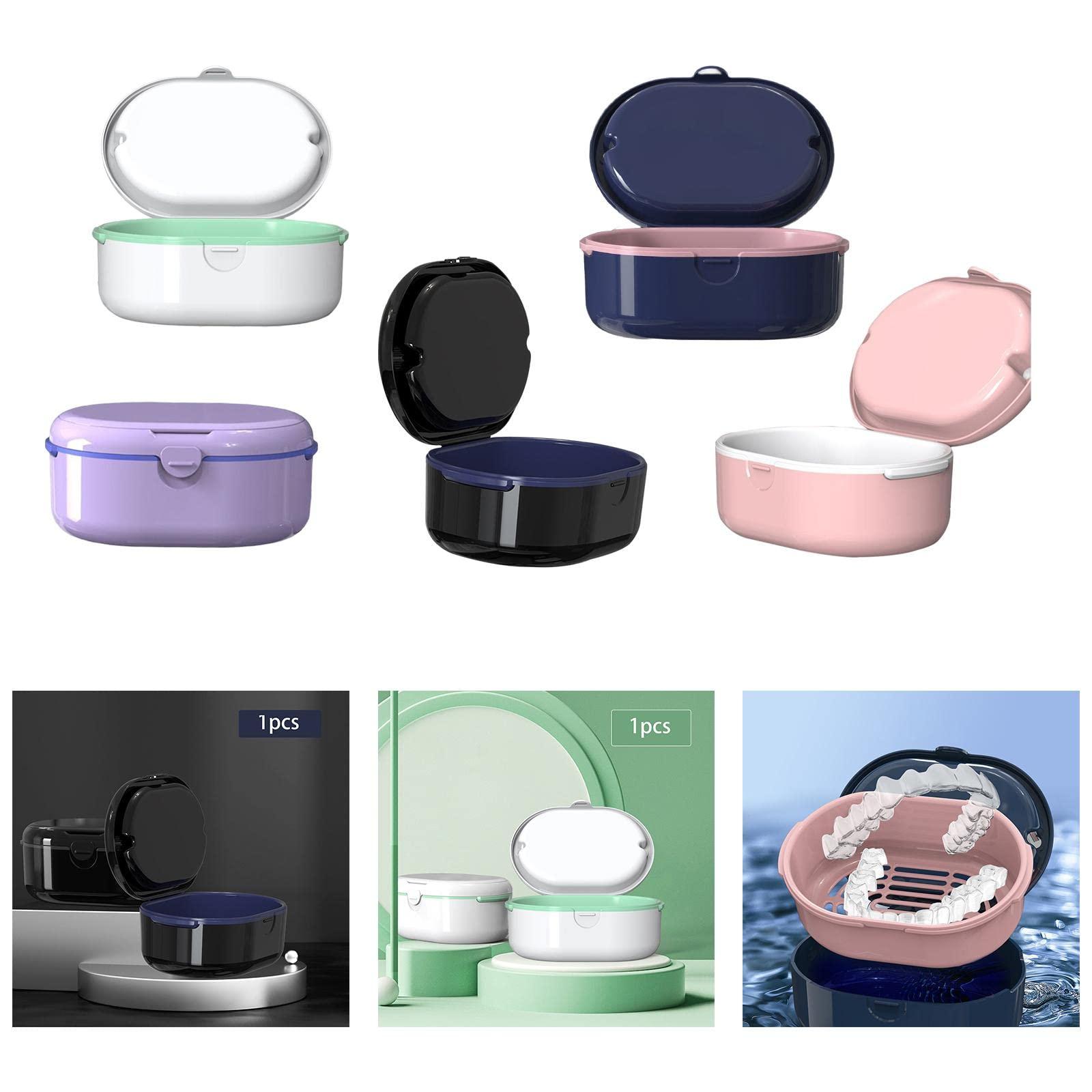 LICHTS LICHTS Denture Case with Strainer Basket for Artificial Teeth Night Guard Travel