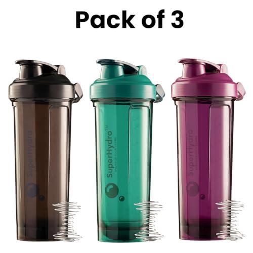 Super Hydro Super Hydro Protein Shaker Bottle [3 Pack] - 28 Oz. Shaker Blender Bottles For Protein Mixes Suitable for Mixing Protein Drinks, Water Shaker Cup for Gym, Office Travel Dishwasher Safe Reusable