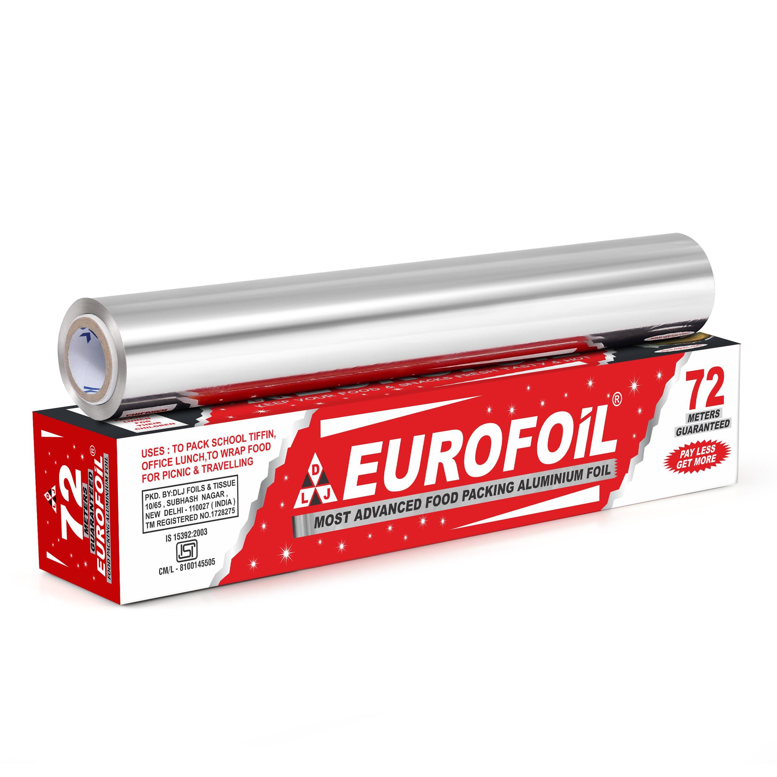 EUROFOIL Eurofoil Food Wrap Aluminium Foil 72 Meters | Food Grade Strong & Durable Foil | for Packing, Wrapping, Cooking, Baking & Grilling | Non-Stick Multipurpose Parchment Paper | Keeps Food Fresh