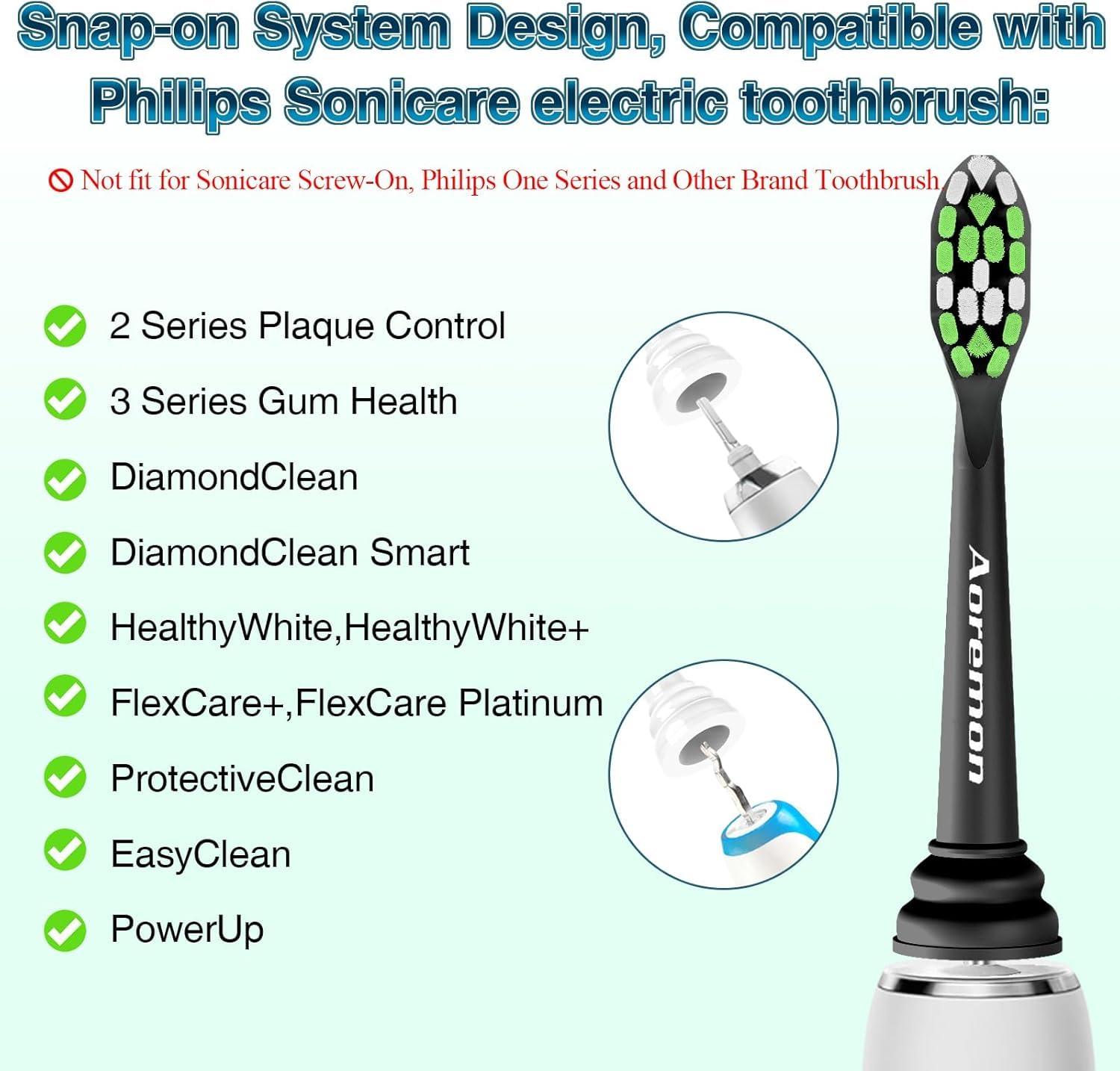 Aoremon Aoremon Replacement Toothbrush Heads for Philips Sonicare Diamondclean HX6062/95 Black, 10 Pack