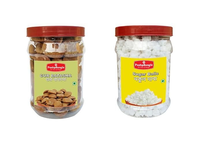 PushpBangla PushpBangla Special Batasha Combo - Lal gur batasha (375g) + Sugar balls,Nakul Dana Sugar Drop Candy (375g)