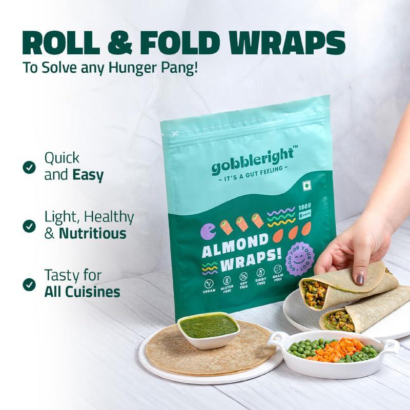 GOBBLERIGHT gobbleright Gluten Free Tortila Almond Wraps - Pack of 3 (18 Wraps)/Gluten Free, Vegan, Dairy Free, Soya Free, Grain Free/Best for Burrito, Wraps, Tortilas, Tacos, Shawarmas and Rolls
