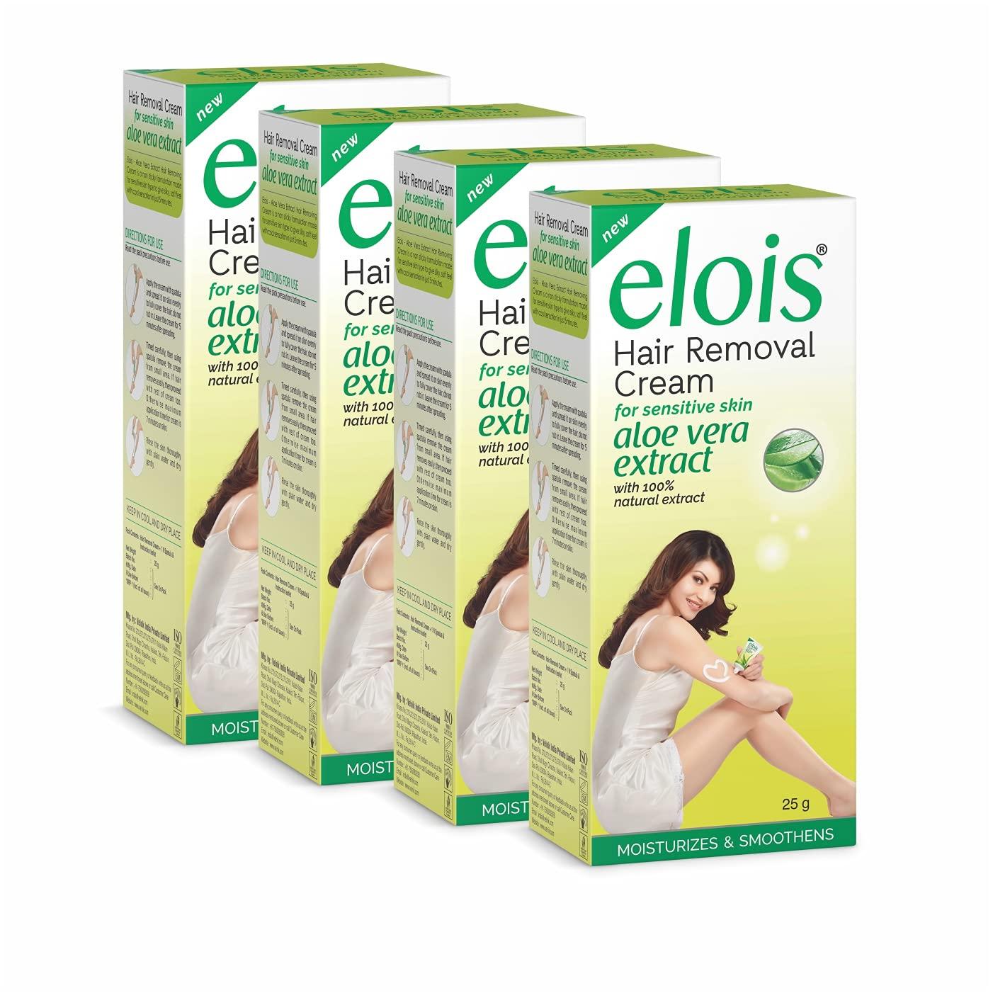 elois Elois Hair Removal Cream for Women | Hair Remover Cream for Bikini Area & Private Parts | Silky Soft Skin with Aleo Extract Essence | 25g (Pack of 4) | For Legs, Underarms & Arms