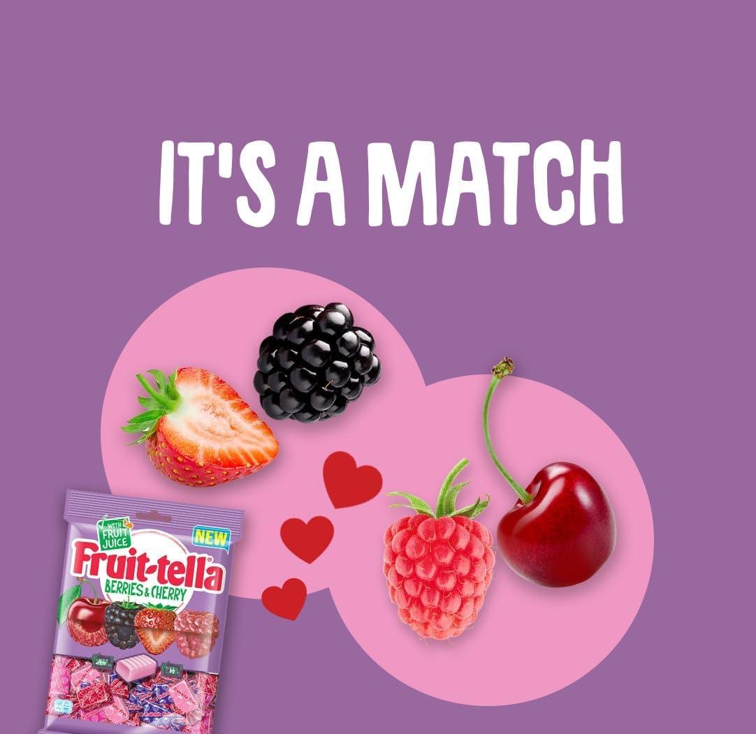 Generic Fruittella Berries & Chews Soft, Chewy Candy That are Made With Fruit Juice Natural Flavors Including Strawberry, Raspberry, Blueberry, and Cherry 135g