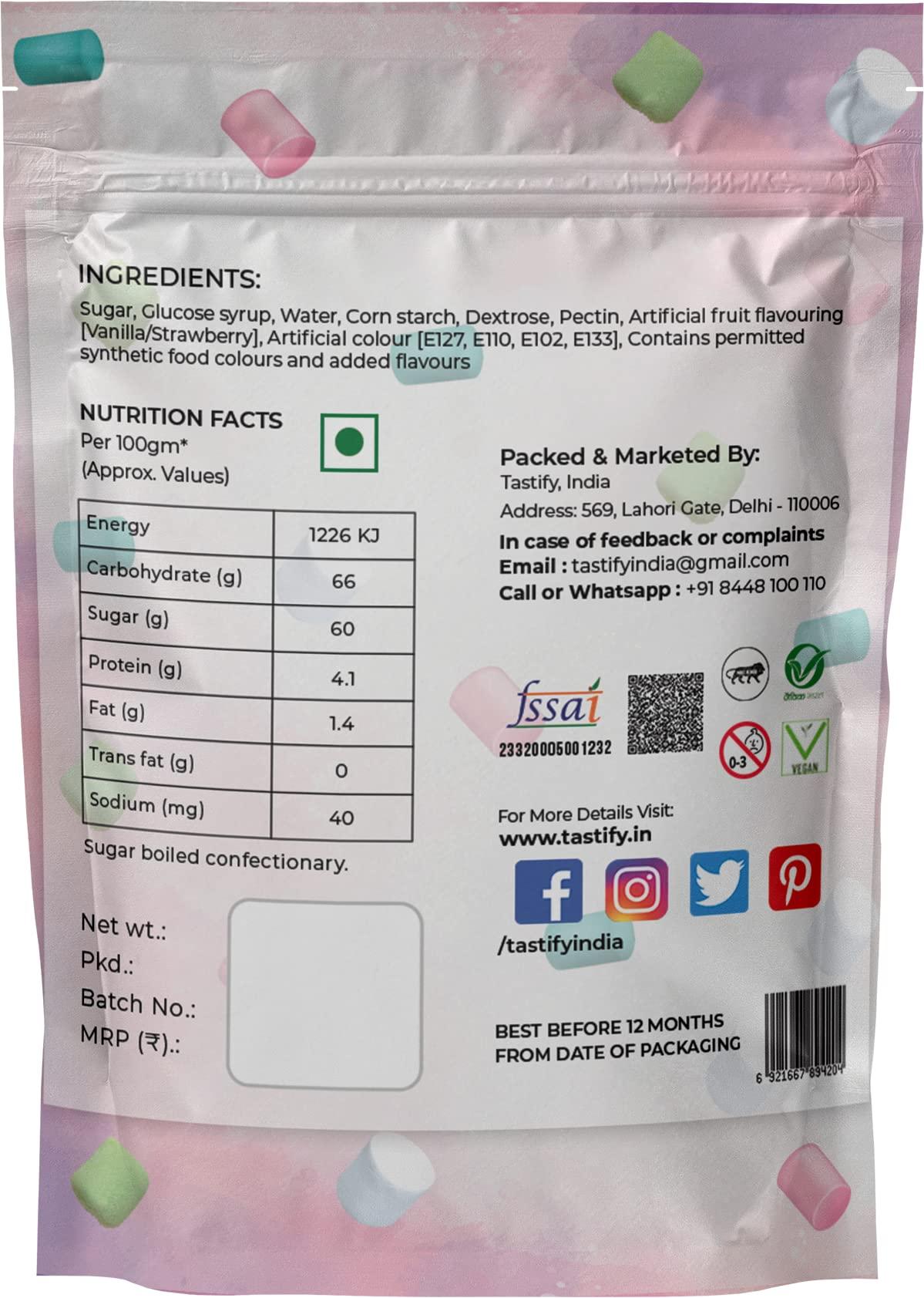 Tastify Tastify Vegan Mini Marshmallows Candy - 175 Gms (80 Pieces) ~ Assorted Fruit Flavour ~ Pure Veg Coloumn/Mini Shape Marshmallow