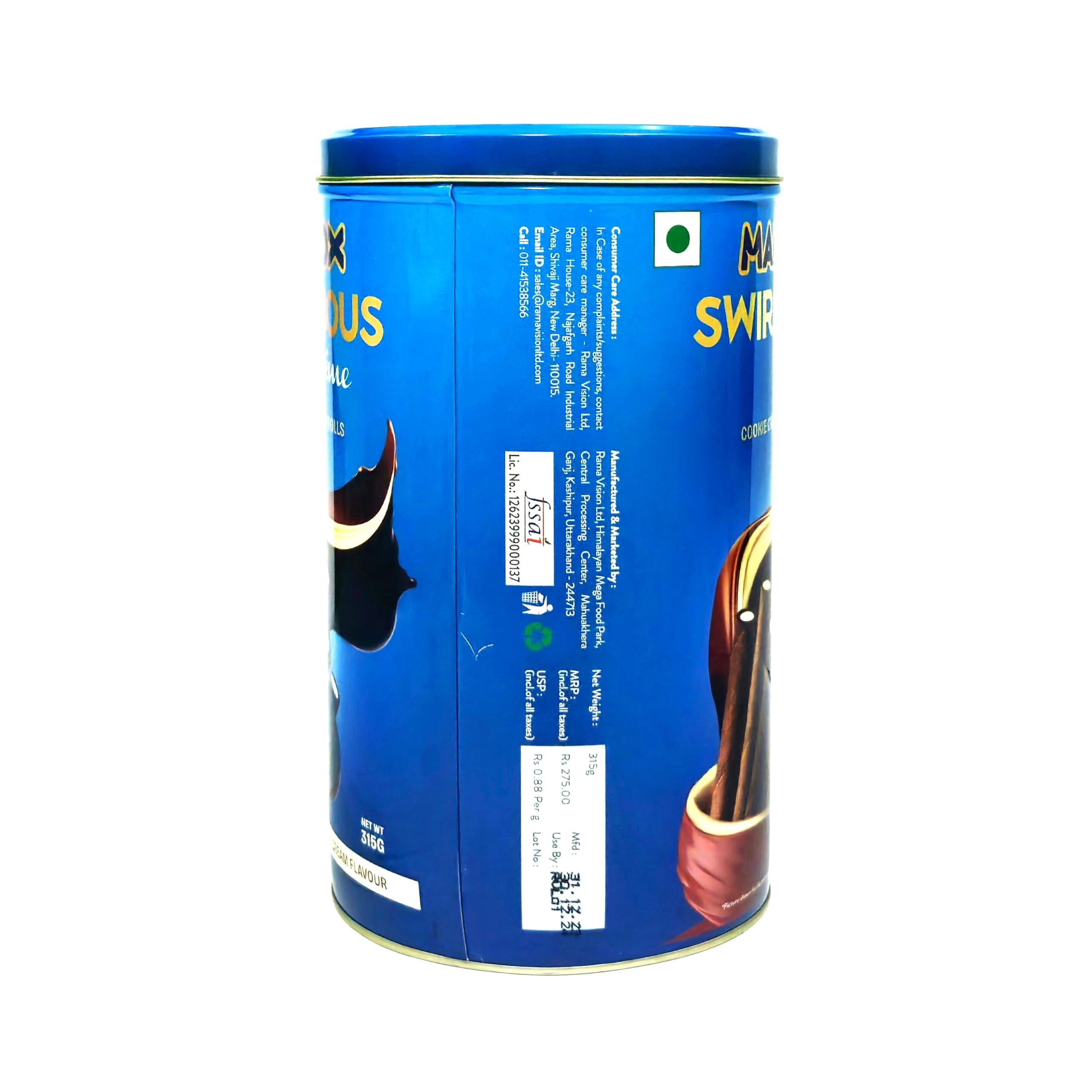 Maddox Maddox Swirlicious Cookie Cream Wafer Roll 315gm (10.5g x 30 Wafer Rolls)