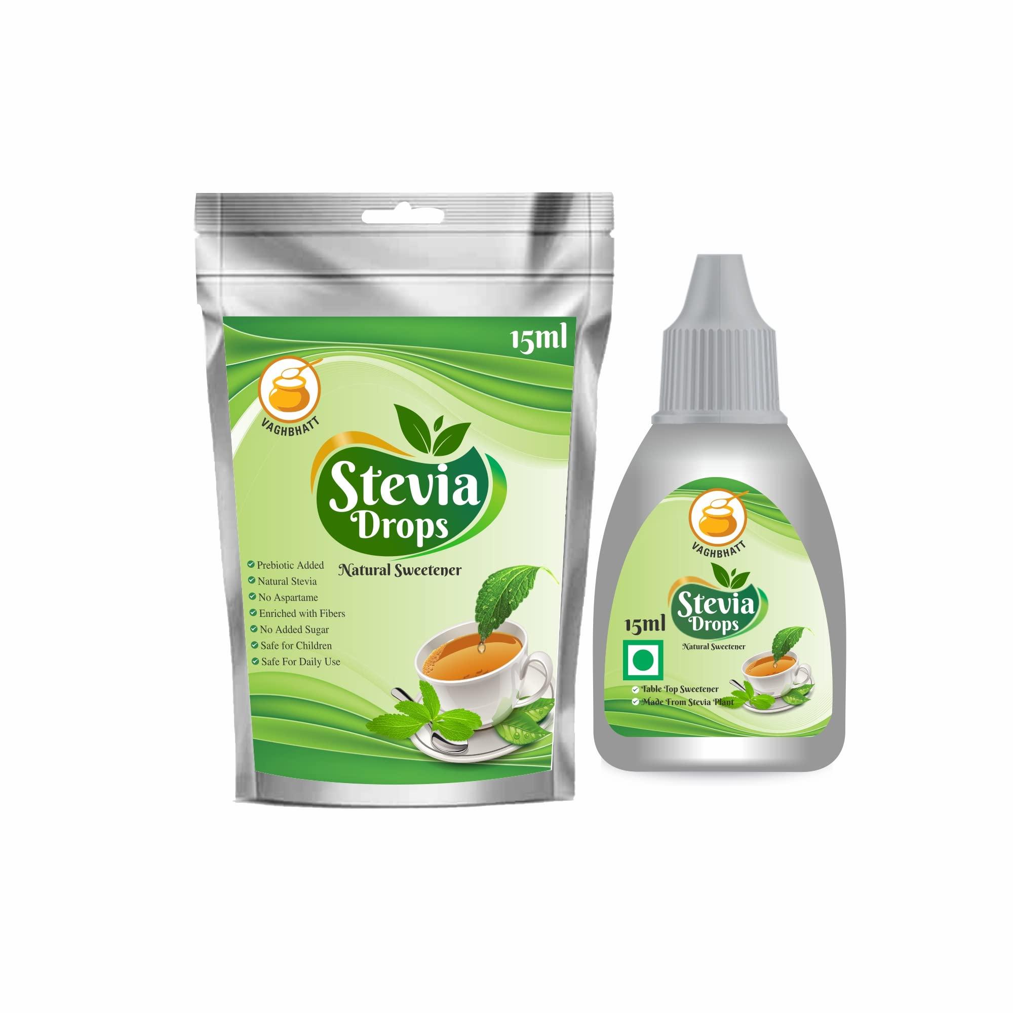 Vaghbhatt Vaghbhatt Stevia Drops Best Sugar Substitute 100% Pure Natural & Zero Calorie Sweetener Sugar Free - 15 ml Sweet Stevia Liquid Drops Extract Diabetic & Keto Friendly(pack of 8)