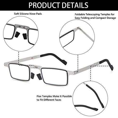 iMagfy iMagfy Foldable Stylish Blue Cut Anti Glare Reflection|Anti-Fatigue Reading Glassses for Men and Women with Free Lens Spray and ScrewDriver Keychain|Regular Comfort fit|Silver Color (+2.50)