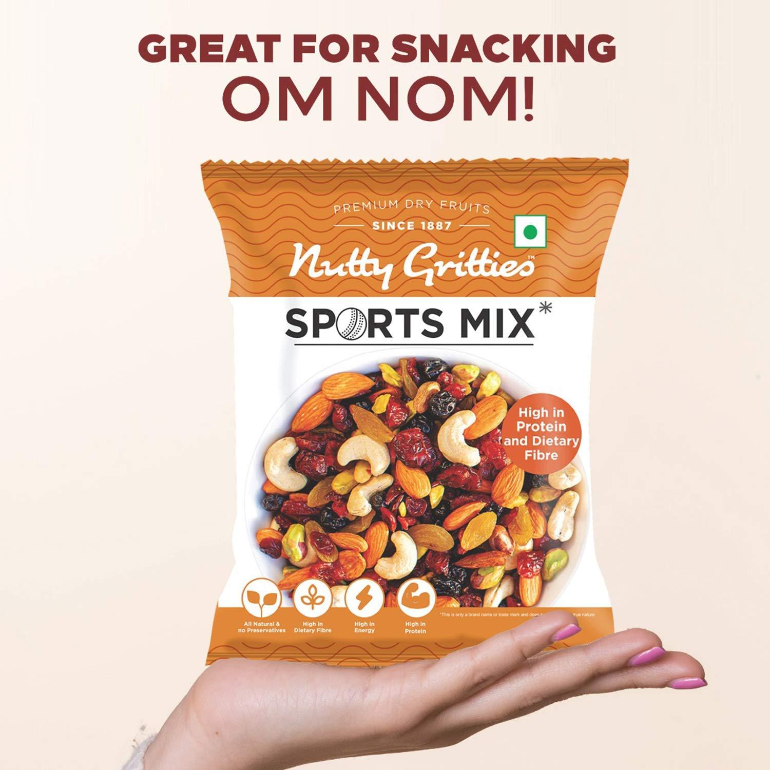 NUTTY GRITTIES Nutty Gritties Sports Mix (Almonds, Cashews, Pistachios, Cranberries, Blueberries, Raisins), Pack of 10-30g Each, 300g