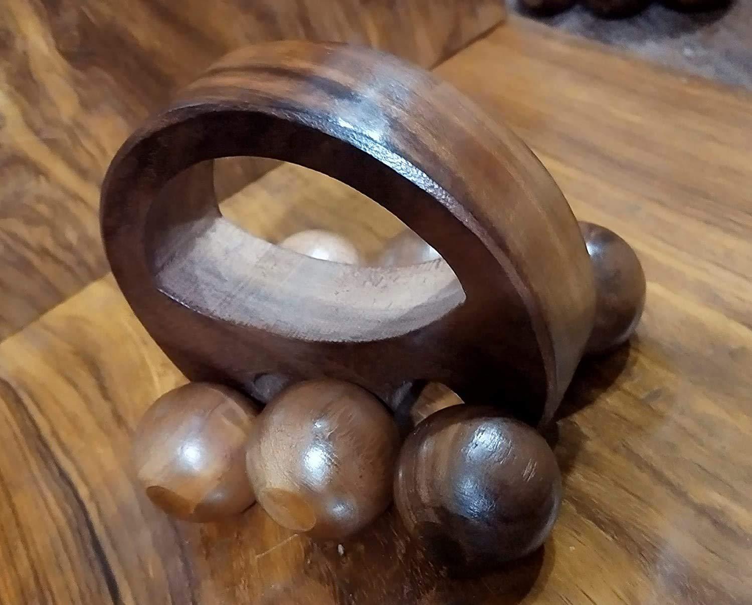 Happie Shopping Happie Shopping Wooden Back Massager Back Pain Relief Body Massager Of 6 Massage Roller (Size 5 Inch)