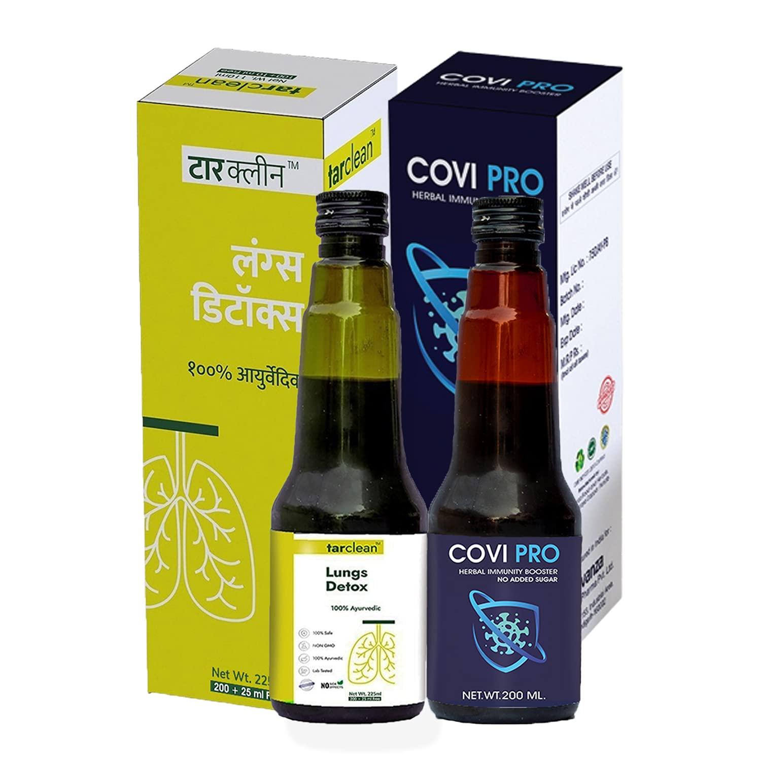 Le-vanza Food & Herbals Tar Clean For Lungs Detox | Lungs Cleaner |Tar Free Syrup | Sugar Free |Cough | Breathlessness |Lungs Detox For Smokers | Covipro Immunity Booster (Combo)