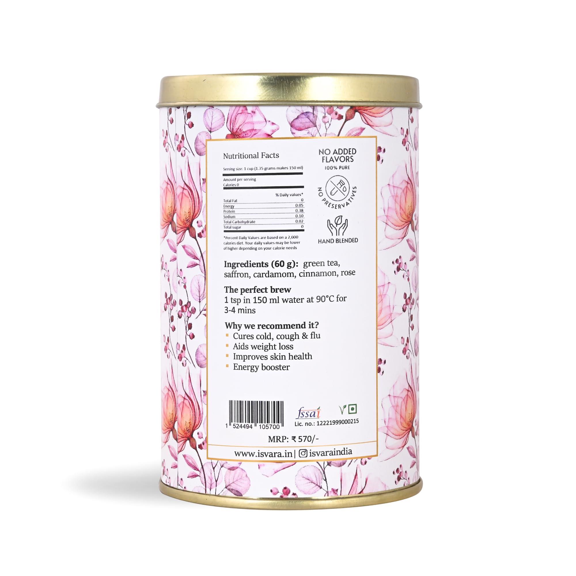 ISVARA ISVARA Green Tea - Kashmiri Kahwah Mix of Rose, Kashmiri Saffron with Cinnamon & Cardamom, Ultimate immunity booster 40gm
