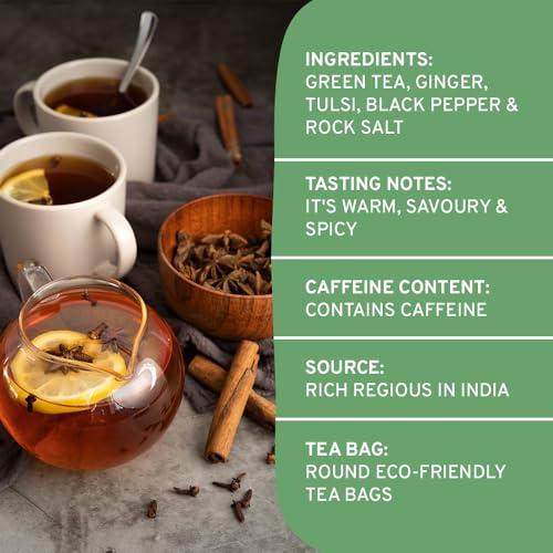 HANDPICK HANDPICK, Vedic Detox Kahwa Green Tea - 100 Tea Bags | Improves Digestion & Aids in Detoxification | Blend of 10 Real Ayurvedic Herbs - Tulsi, Ginger, Black Pepper, Clove, Nutmeg & Rock Salt