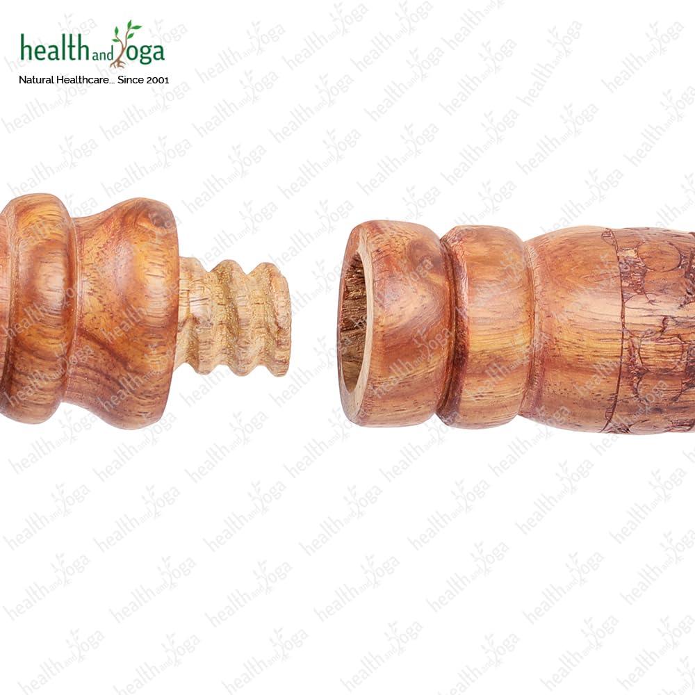 HEALTHANDYOGA HealthAndYoga Yoga Meditation Danda Wooden Carved Arm Rest Pole with Brass Inlays (1.5 feet)-Mala Japa, Dhyana, Swara Breath Manipulation & Pranayama practice- Ancient Device used by Yogis & Sadhus