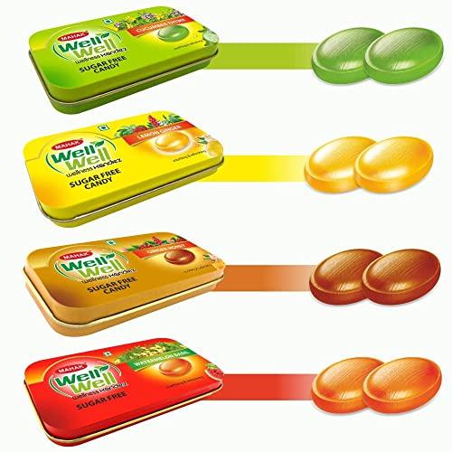 Mahak Kandiez Mahak Kandiez Well Well Sugar Free Candy 672 gm (240 Pieces) Assortment of 4 Flavors Lemon Ginger, Cucumber Thyme, Ginger Honey, Watermelon Basil | Wellness Easily Digestive Fresheners | Assorted Tria