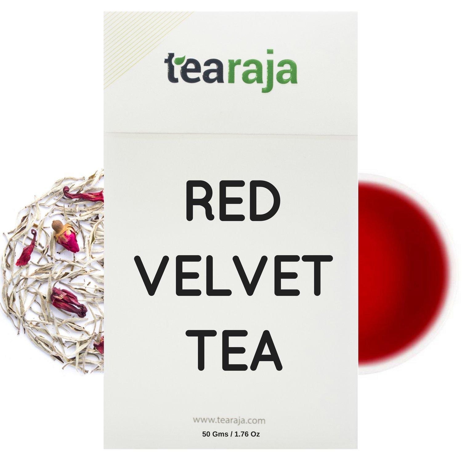 Tearaja Red Velvet Tea (LIMITED EDITION) | 50 Gms | Luxury Tea | Flush Out Toxins | Controls Blood Pressure | 100 % Natural Ingredients | Silver Needle White Tea, Chinese Rose Buds, Hibiscus | Freshly Packed 