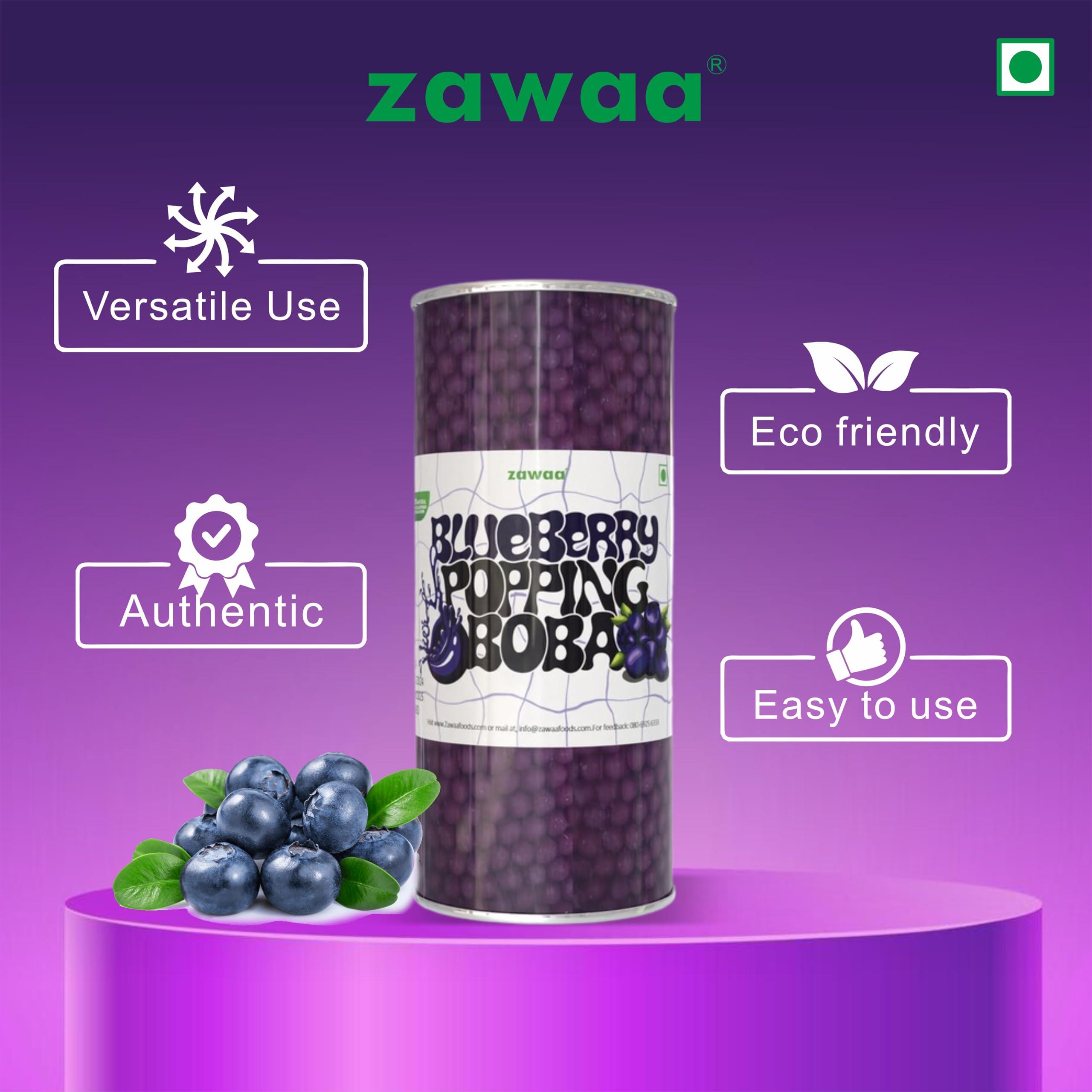 ZAWAA ZAWAA Foods Blueberry Popping Boba Pearls 1Kg - Bursting Bubble Tea With 10 Free paper straw, Vegan | Perfect for Ice-cream, Tea, Smoothies, Falooda, Puddings, Cakes, Froyo, Milkshake, Coffee- Hot & Cold Milk Drinks