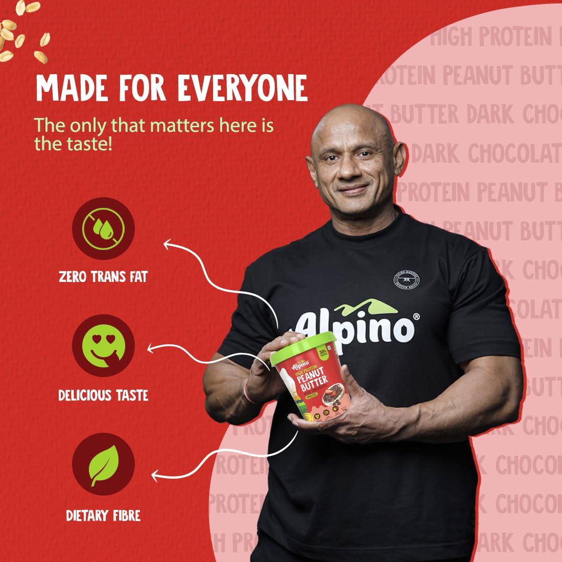 Alpino ALPINO High Protein Dark Chocolate Peanut Butter Smooth 1kg - Roasted Peanuts, Dark Chocolate, Whey Protein & Pea Protein 30g Protein, Gluten Free - High Protein Peanut Butter Creamy