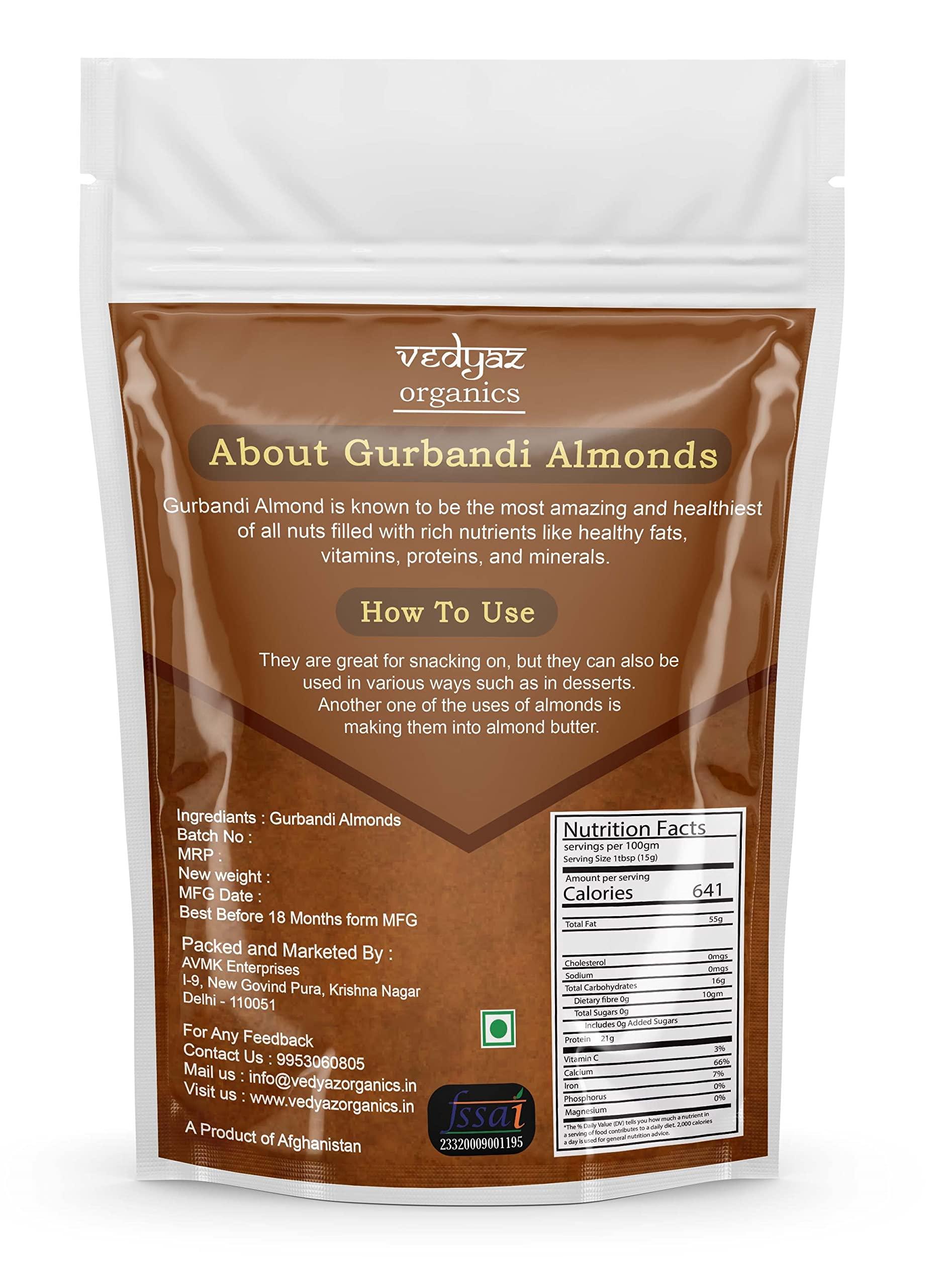 Vedyaz Organics Vedyaz Organics 100% Pure Afghan Gurbandi Badam/Almonds/Choti Giri -Raw,500 Gm