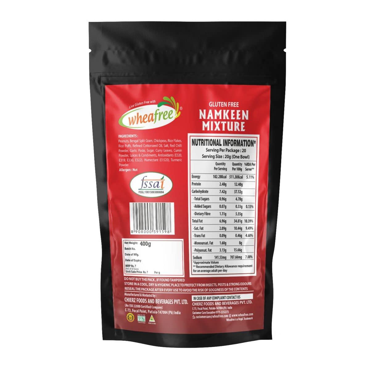 wheafree Wheafree Gluten Free Namkeen Mixture - 400g | Delicious, Ready to Eat Indian Snacks | Tasty Crispy and Crunchy Savoury Snacks | Tangy and Spicy Flavour