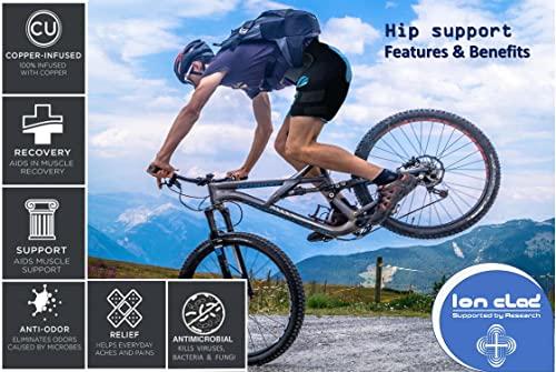 Ion Clad Ion Clad Scientist Developed Copper Compression Hip Joint Brace with Groin Support. Pain Relief & Recovery for Quads, Pulled Muscle, Lower Back, Sciatica, Hip Flexor & Hamstring Strain – Men & Women