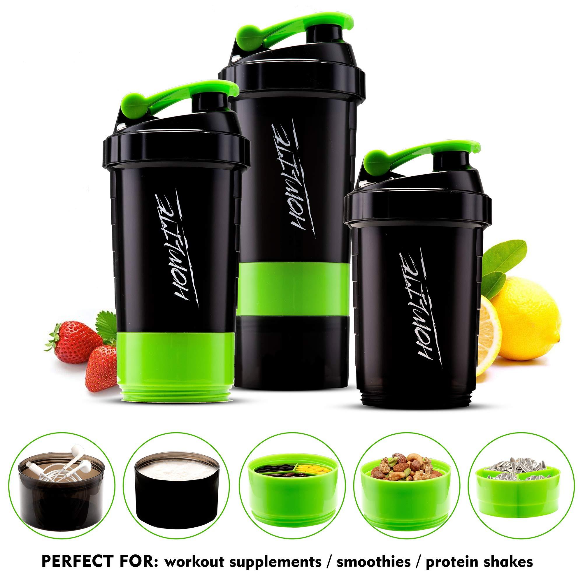 Homlite HOMLITE Protein Shaker Bottle Non-Slip 3 Layer Twist Off, Leak-Proof Blender Bottle with Supplement and Pill Storage Compartment